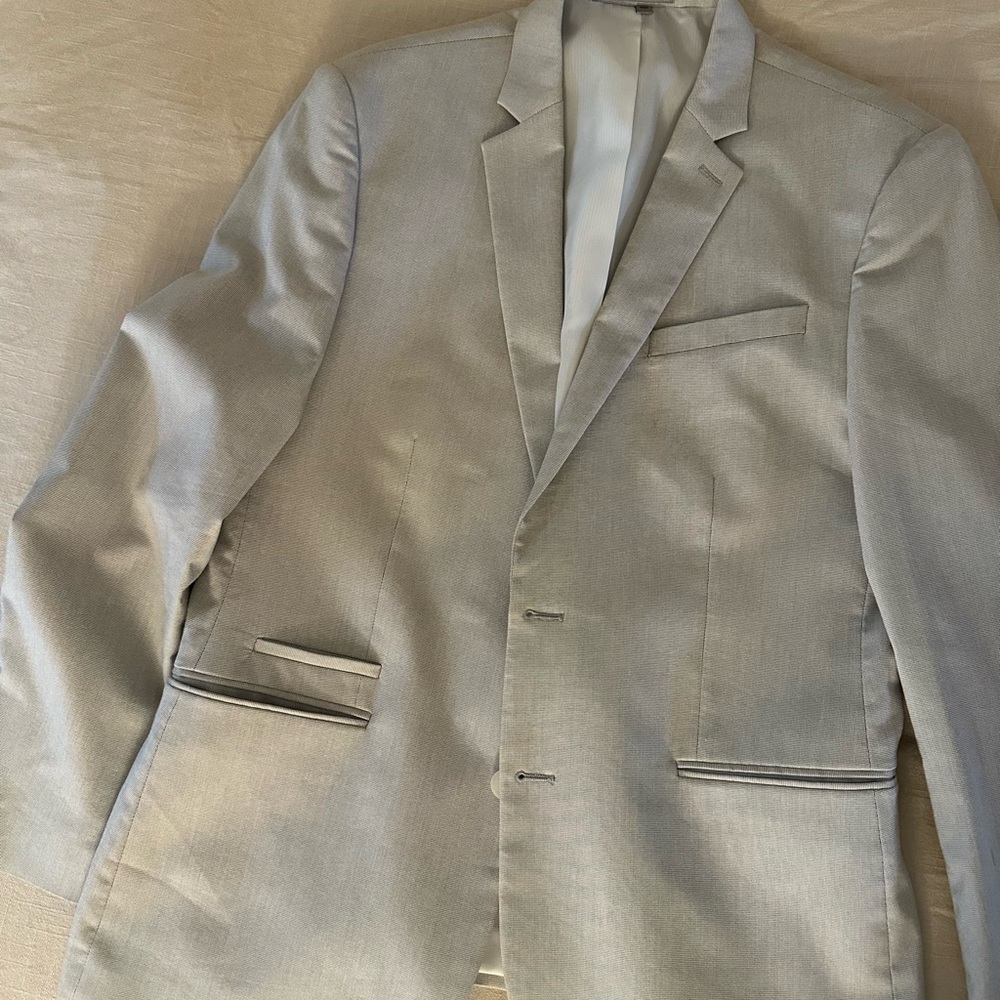 Large Express grey linen blazer in slim fit.